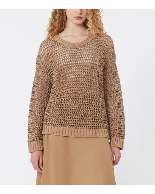 Weekend by Maxmara Brown Linen-Blend Open-Knit Sweater