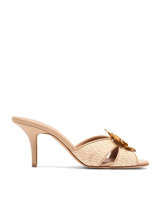 Malone Souliers Natural Raffia And Leather Suri Heeled Sandals 70