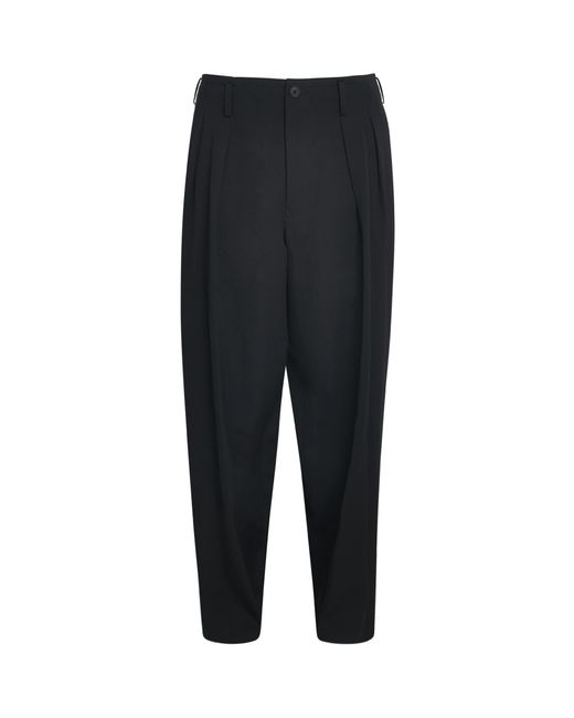 Yohji Yamamoto Black Wool Pleated Slim Trousers for men