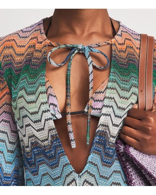 Missoni Blue Metallic Zigzag Kaftan Maxi Dress