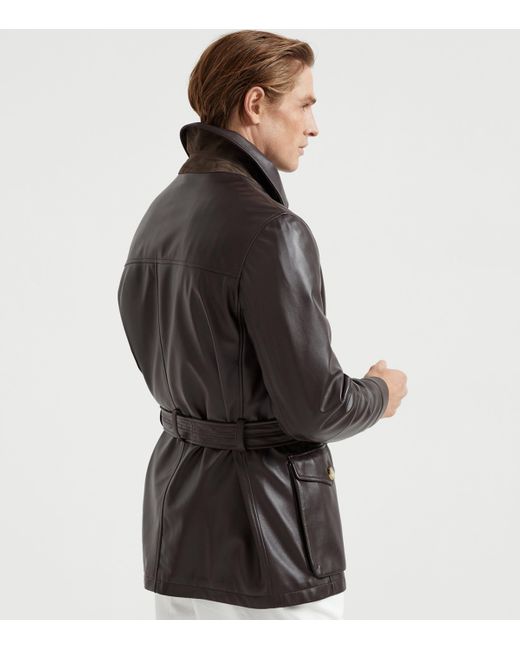 Brunello Cucinelli Black Nappa Leather Overcoat for men
