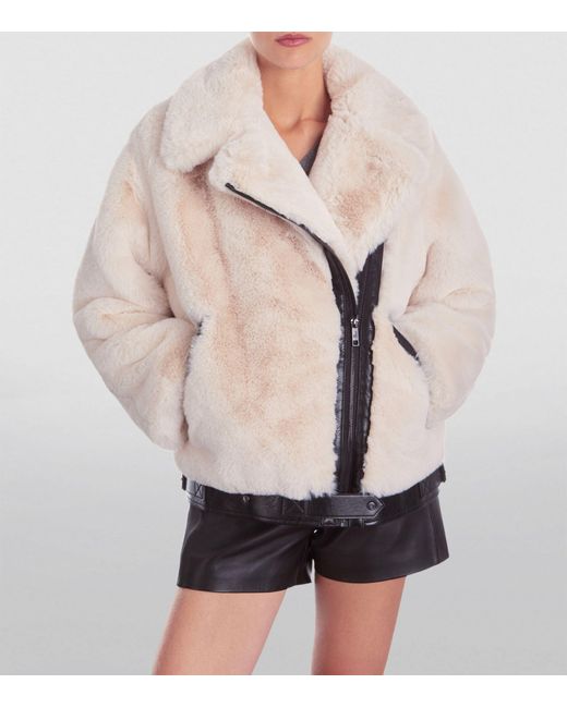 The Kooples Faux Fur Bomber Jacket in White | Lyst UK