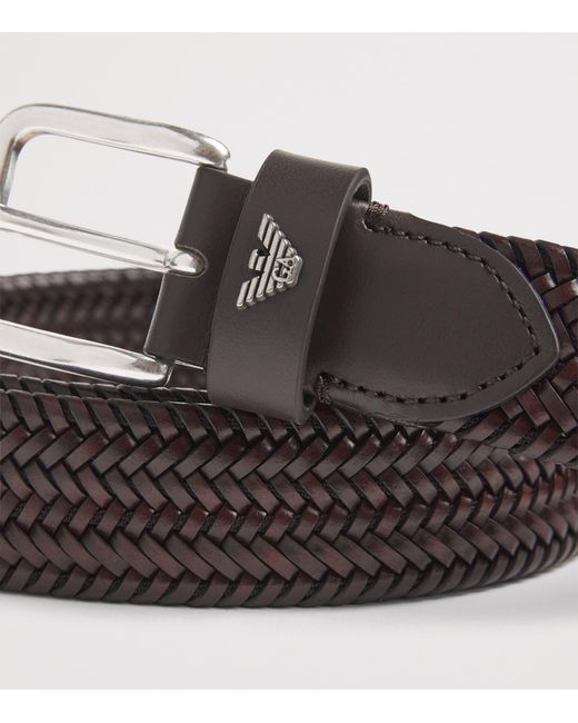 Emporio Armani Brown Leather Woven Belt for men