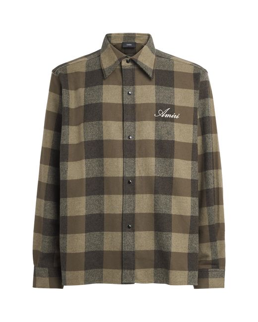Amiri Green Cotton Flannel Check Shirt for men