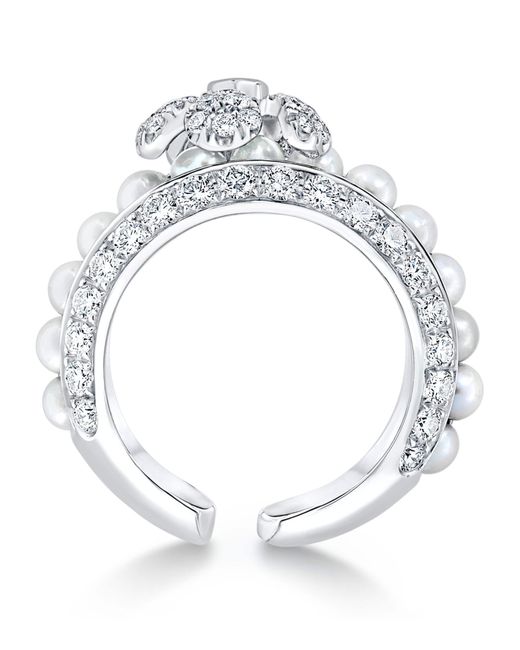 David Morris White Diamond And Pearl Rose Ring