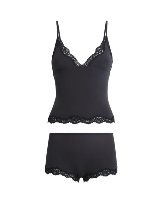 Skims Black Fits Everybody Lace-Trim Cami And Shorts Set