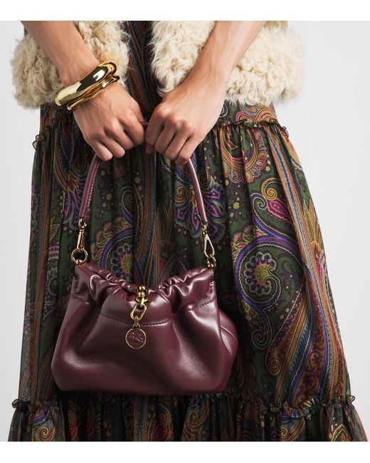 Etro Purple Small Leather Vela Blossom Shoulder Bag