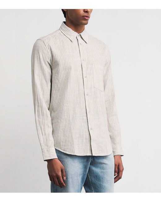 Samsøe & Samsøe White Organic Cotton-Linen Stripe Liam Shirt for men