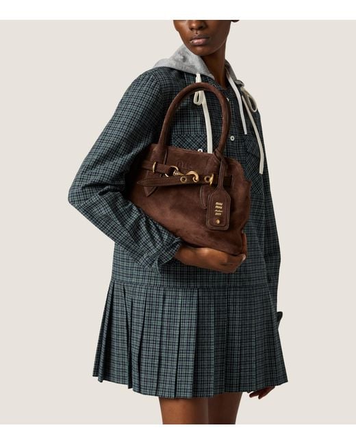 Miu Miu Brown Suede Aventure Top-Handle Bag