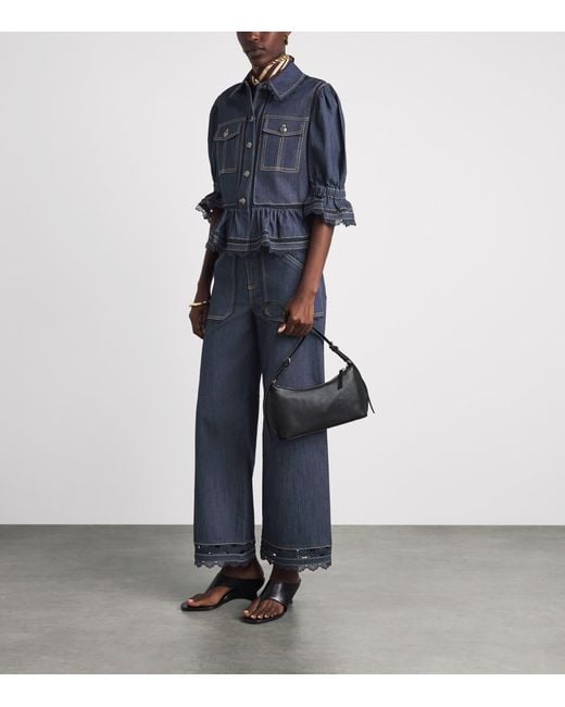 Cinq À Sept Blue Guipure Lace-Trim Benji Jeans