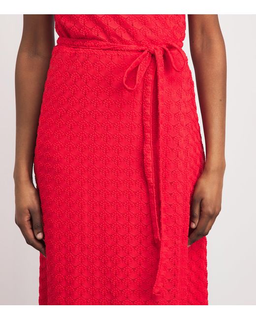 Melissa Odabash Red Crochet Zima Tie-Waist Kaftan