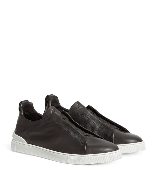 Zegna Brown Secondskin Leather Triple Stitch Sneakers for men
