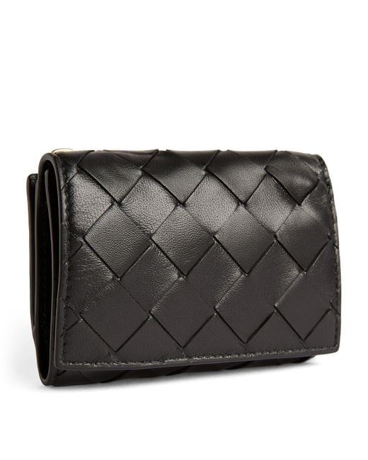 Bottega Veneta Black Leather Intrecciato Trifold Wallet