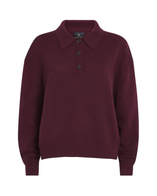 Anine Bing Purple Cashmere Lee Polo Sweater