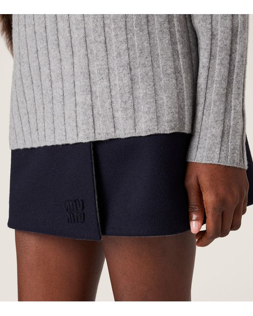 Miu Miu Blue Wool-Cashmere Reversible Mini Skirt