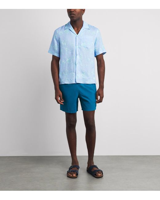 Vilebrequin Blue Linen Bubble Turtle Print Charli Shirt for men