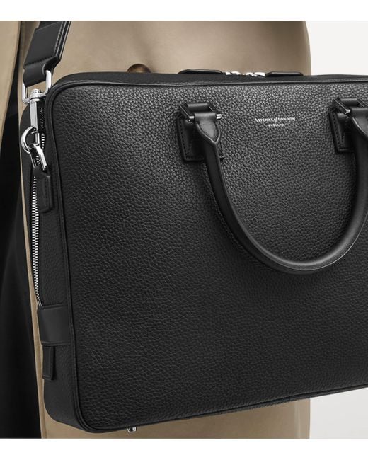 Aspinal Black Leather Mount Street Briefcase Bag for men