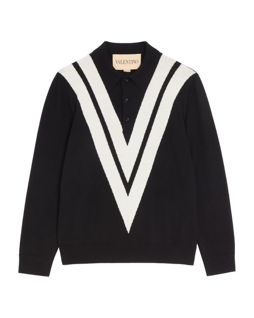 Valentino Garavani Black Virgin Wool Logo Polo Shirt for men