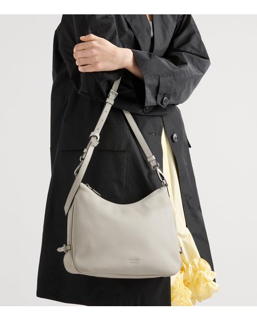 Prada Gray Fold Large Leather Shoulder Bag