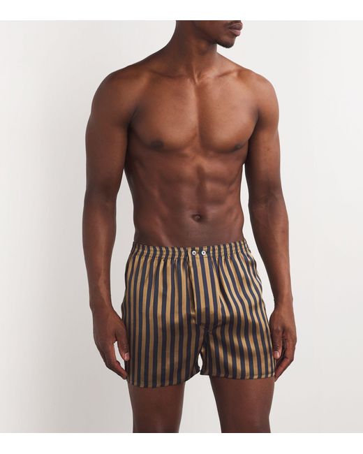 Derek Rose Brown Silk Striped Boxer Shorts for men