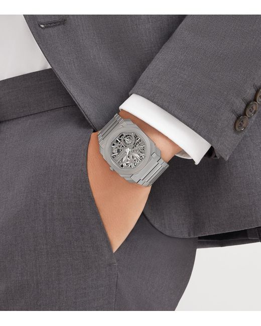 BVLGARI Gray Titanium Octo Finissimo Skeleton 8 Days Watch for men