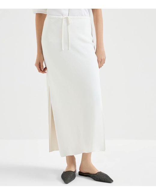 Brunello Cucinelli White Drawstring Midi Skirt