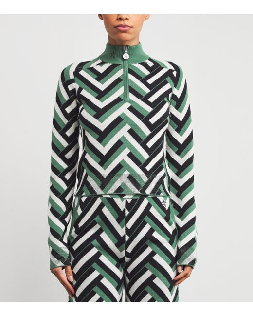 Perfect Moment Green Merino Wool La Tour Quarter-Zip Sweater