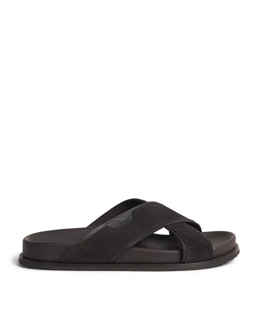Brioni Black Suede Crossover Slides for men