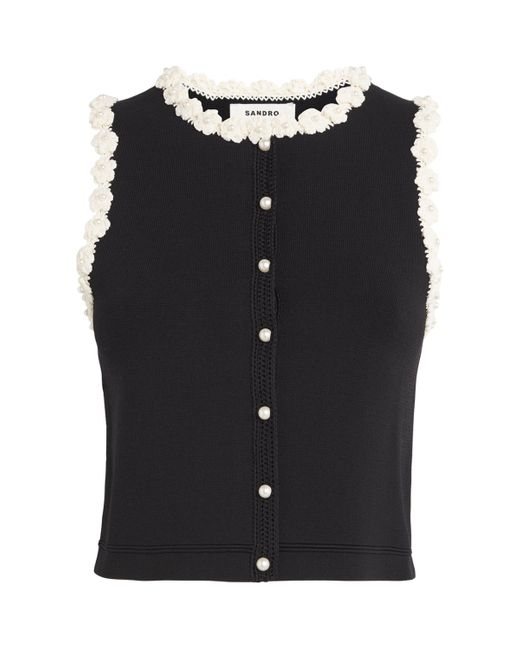 Sandro Black Crochet-Trimmed Cardigan