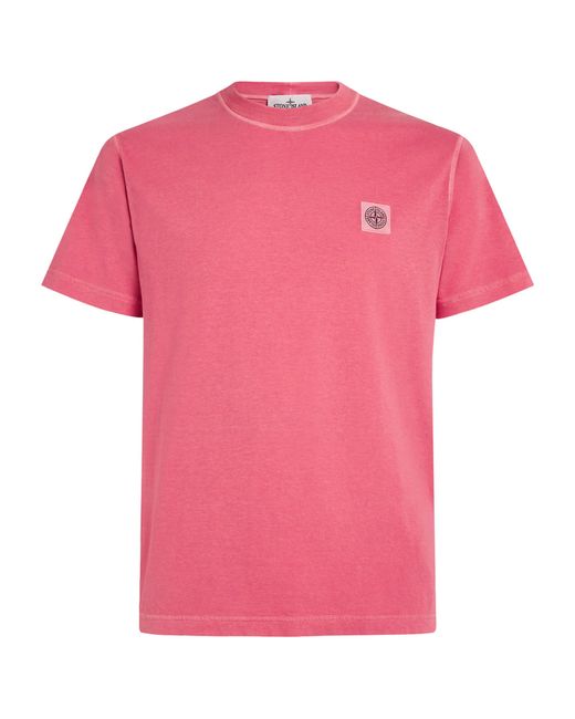Stone Island Pink Cotton Logo T-Shirt for men