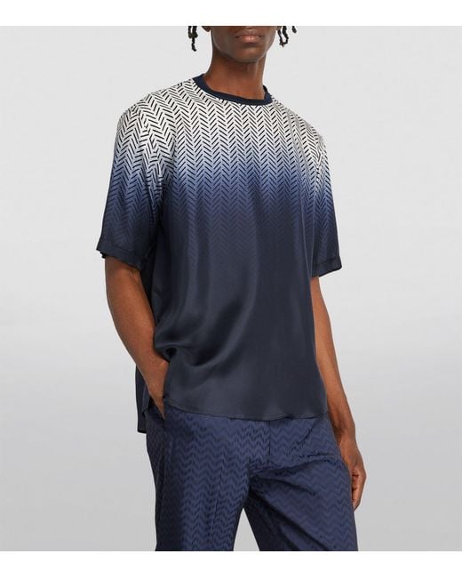 Giorgio Armani Blue Silk Ombre Chevron Print Shirt for men