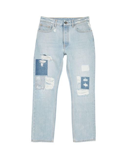 Palm Angels Blue Distressed Patch Slim Jeans for men