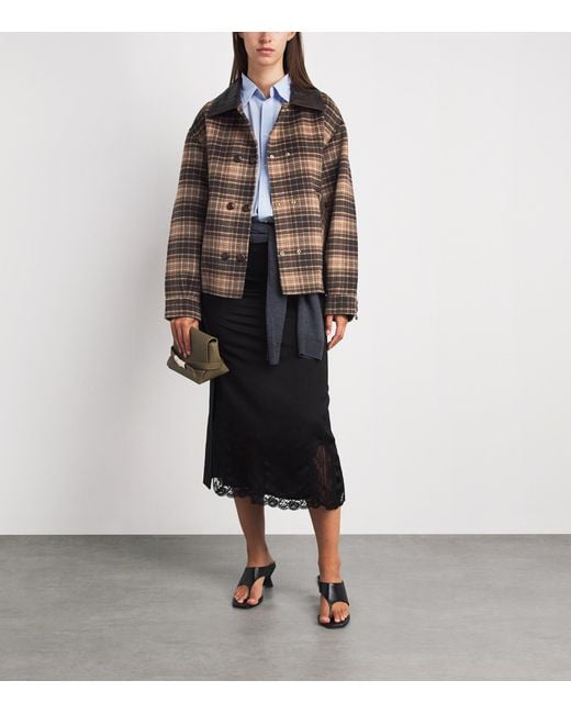 Sandro Brown Wool-Blend Oversized Check Coat