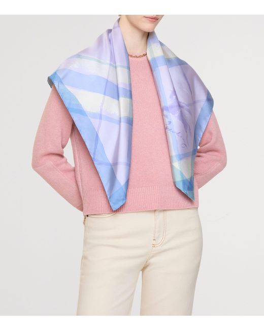 Burberry Blue Silk Watercolour Check Scarf