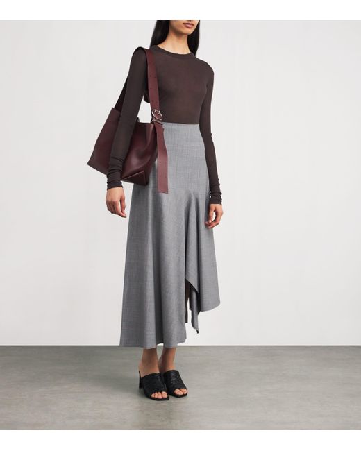 Fabiana Filippi Gray Wool-Blend Asymmetric Midi Skirt