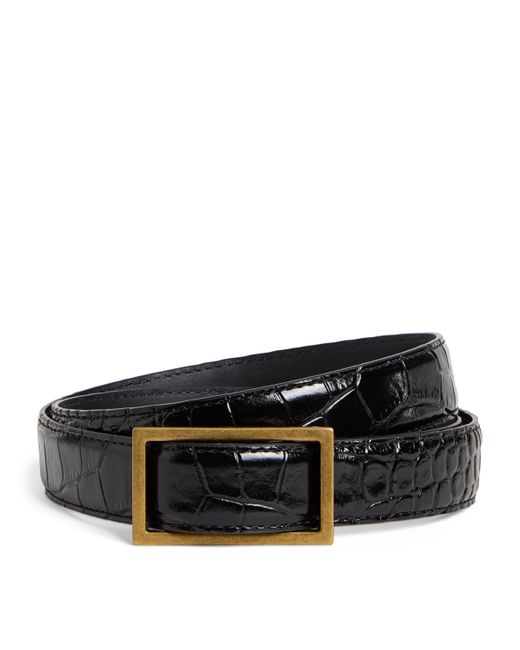 Emporio Armani Black Leather Crocodile-Embossed Plate Belt for men