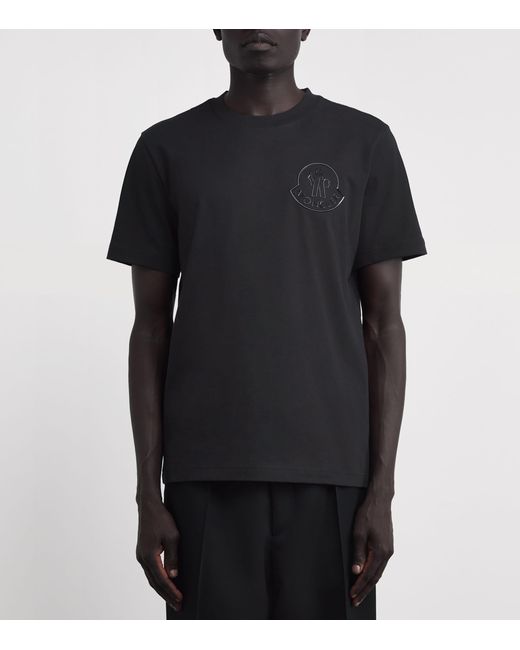 Moncler Black Cotton Flocked Logo T-Shirt for men