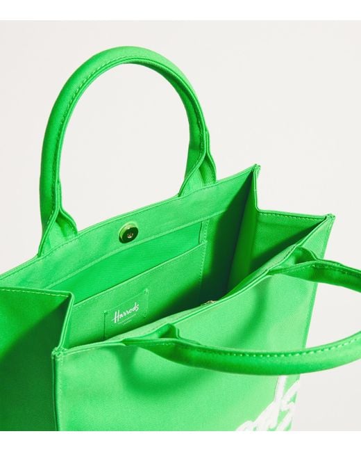 Harrods Green Small Cotton Logo Tote Bag