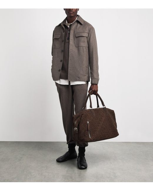 Officine Creative Brown Suede Woven Armor Duffle Bag for men