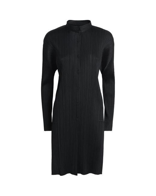 Pleats Please Issey Miyake Black Pleated Stand Collar Shirt