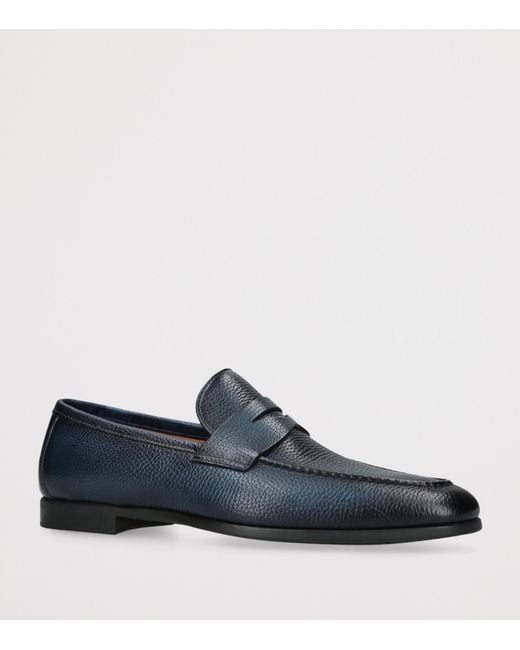 Magnanni Shoes Blue Leather Diezma Ii Loafers for men