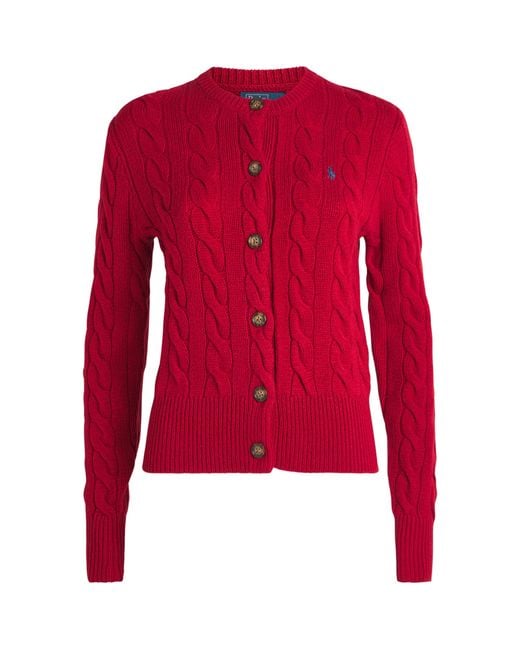 Polo Ralph Lauren Red Wool-Cashmere Cable-Knit Cardigan