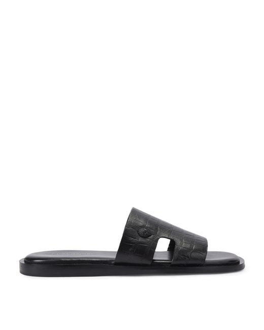 Kurt Geiger Black Leather Bond Slides for men