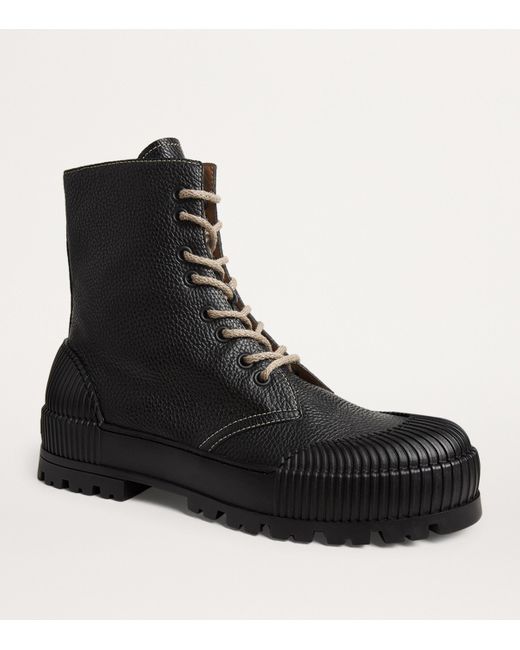 Emporio Armani Black Leather Ankle Boots for men