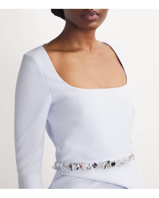 Safiyaa White Stretch-Crepe Frill-Trim Mahir Maxi Dress