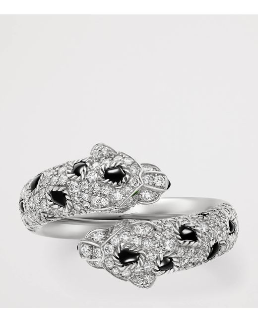 Cartier Metallic Diamond, Emerald And Onyx Panthère De Ring