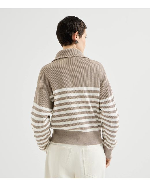 Brunello Cucinelli Multicolor Rib-Knit Stripe Cardigan