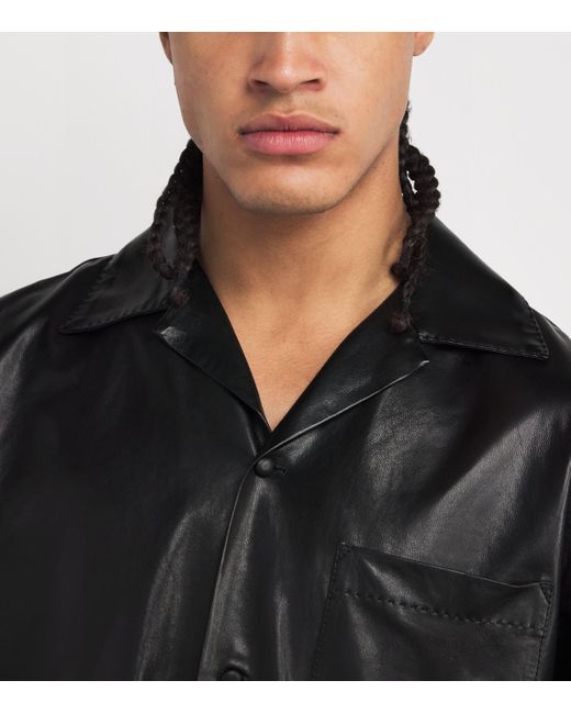 Amiri Black Short-Sleeve Logo Leather Shirt for men
