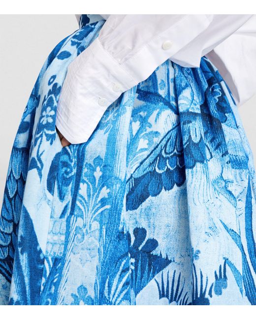 Erdem Blue Cotton-blend Floral Print Midi Skirt