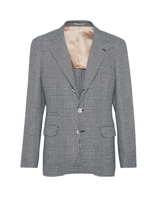 Brunello Cucinelli Gray Linen-blend Prince Of Wales Check Blazer for men